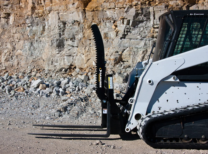 Lock & Load  Danuser is proud to introduce the Multi-Purpose Grapple as the newest accessory to the Danuser Pallet Fork line. Expand the functionality of your pallet forks to carry various items such as logs, rocks, pipe, brush, debris, hay bales, fence posts and more. Versatile working options permit the Multi-Purpose Grapple to be pinned in an upright position which allows for normal pallet fork use without the hassle of removing the grapple from the frame (no tools required). With a maximum opening of 55