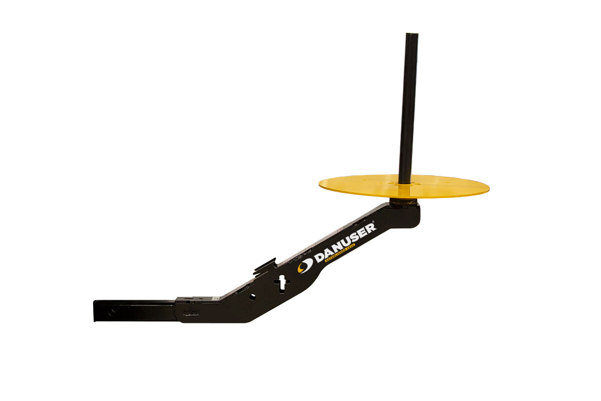 Image showing side profile of Danuser Python Wire Unroller with black frame, no spool, and white/yellow 'DANUSER' logo