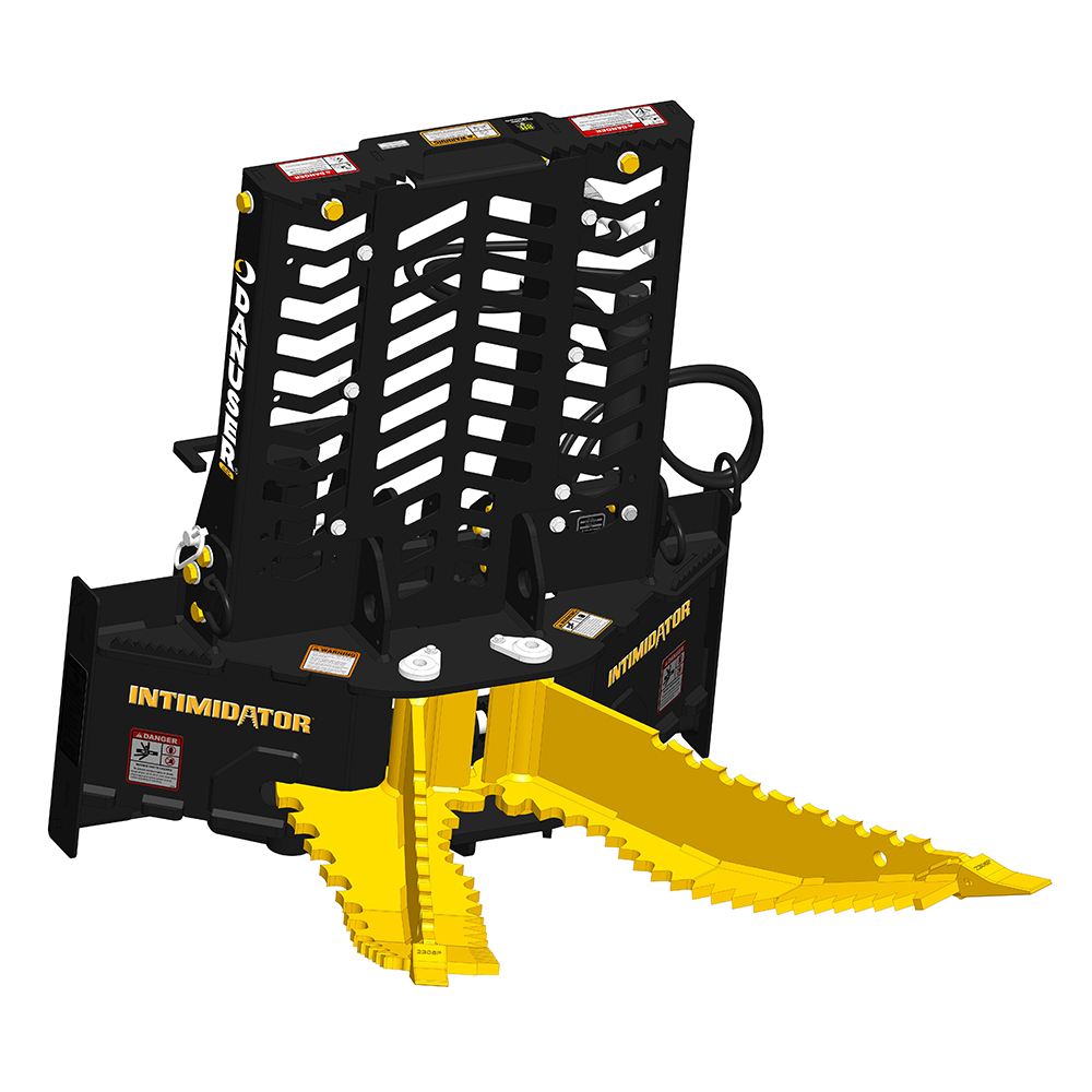 Intimidator skid steer mount product image with white background and jaws open