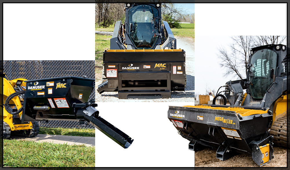 Danuser Mini MAC, MAC bucket, and Mega Mixer Material Handling Buckets