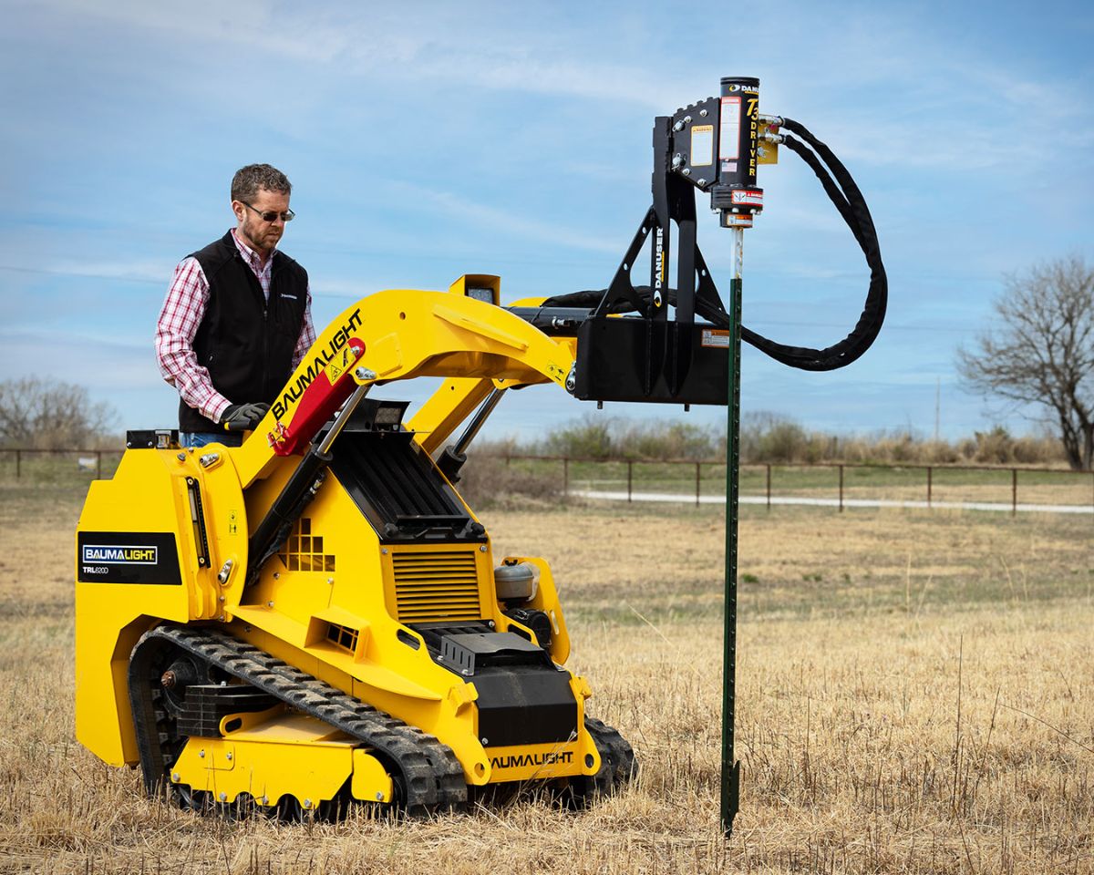 T3 post driver on Baumalight Mini-Skid-Steer
